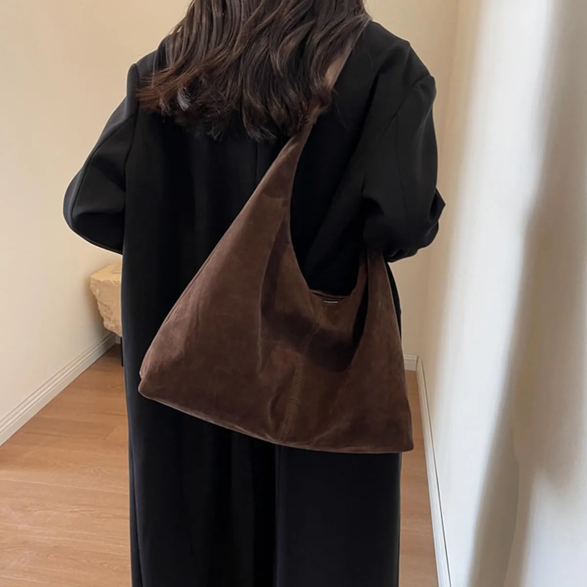 Women's Suede Tote Bag - Slouchy Hobo Handbag for Office & Everyday Use with Accessories