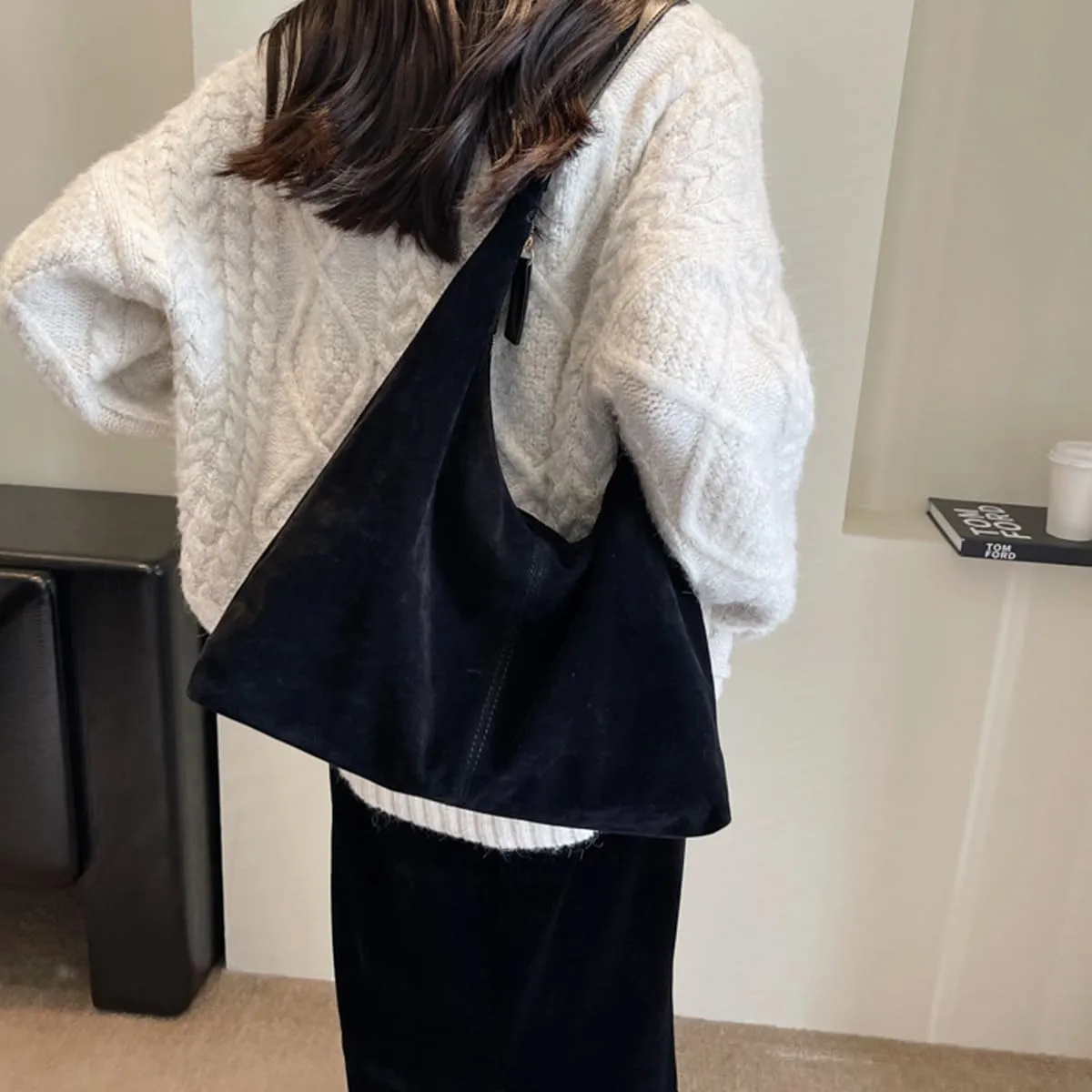 Women's Suede Tote Bag - Slouchy Hobo Handbag for Office & Everyday Use with Accessories