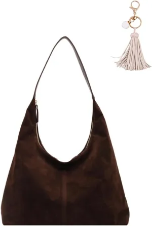 Women's Suede Tote Bag - Slouchy Hobo Handbag for Office & Everyday Use with Accessories