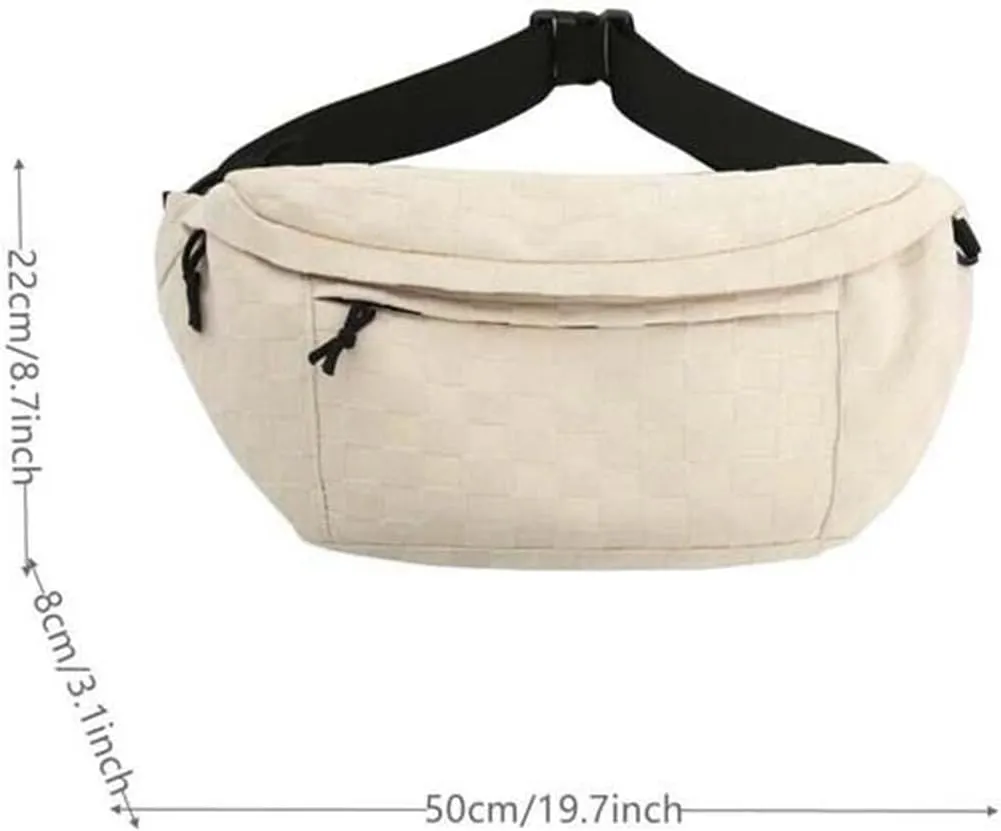 Women's Summer Fashionable Plaid Pattern Zipper Belt Bag,Women's Large Capacity Shoulder Messenger Bag Waist Bag(White)