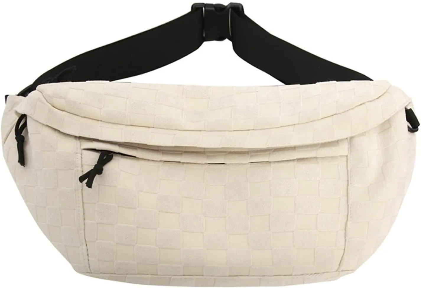 Women's Summer Fashionable Plaid Pattern Zipper Belt Bag,Women's Large Capacity Shoulder Messenger Bag Waist Bag(White)