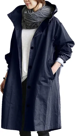 Womens Trench Coat Hooded Coat Outwear Womens Elegant Windbreaker Wild Winter Women'S Coat Waterproow Overcoat with