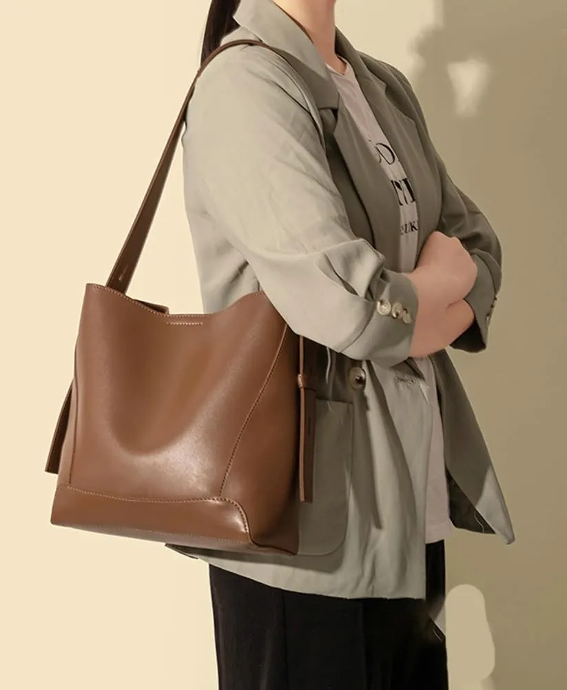 Women's Trendy Tote Bag Vegan Leather Shoulder Crossbody Purse Large Bucket Handbag Soft Top Handle Satchel