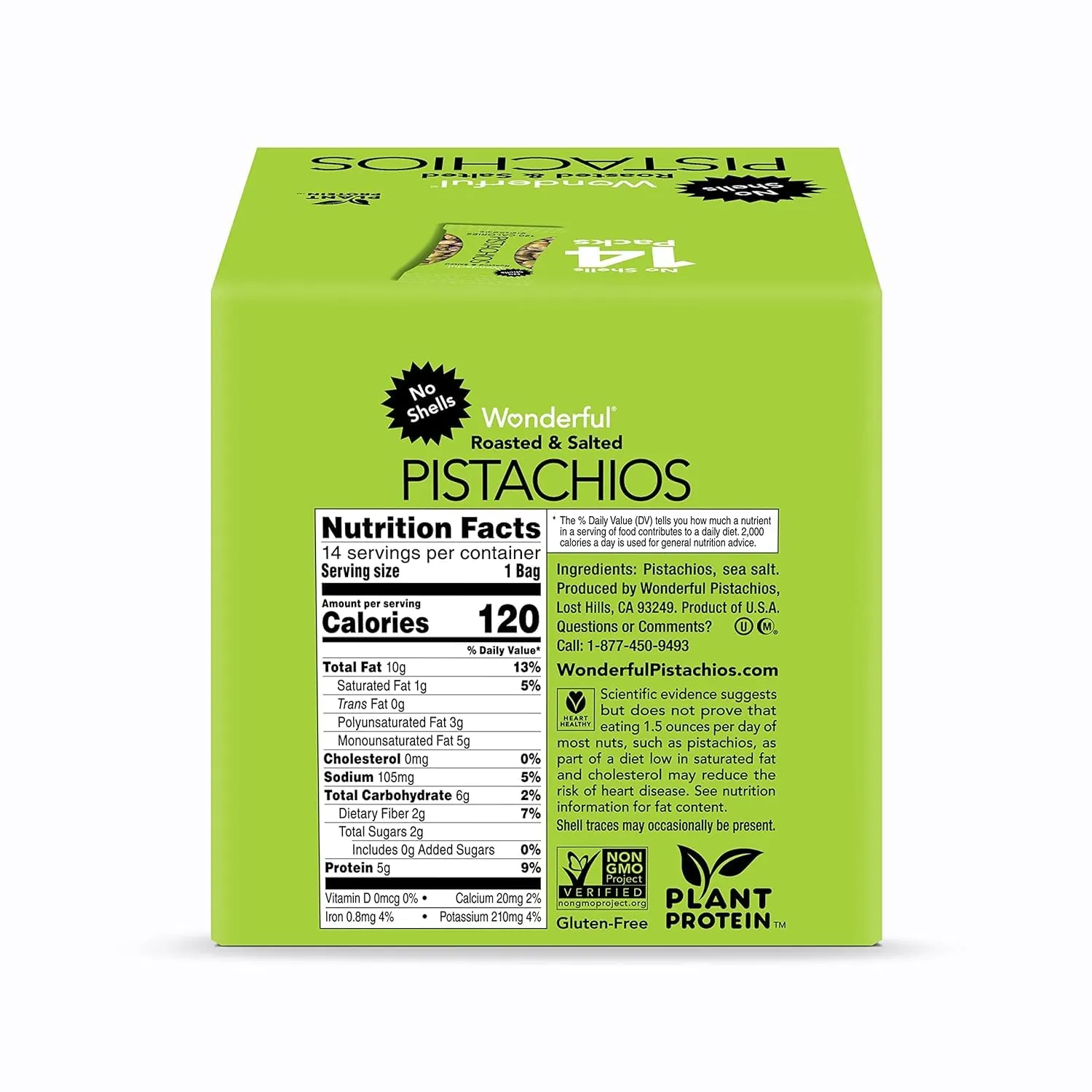 Wonderful Pistachios No Shells, Roasted & Salted Nuts, 0.75 Ounce Bag (Pack of 14), Protein Snacks, Vegan Snacks, On-the-Go, Individual Snacks for Adults