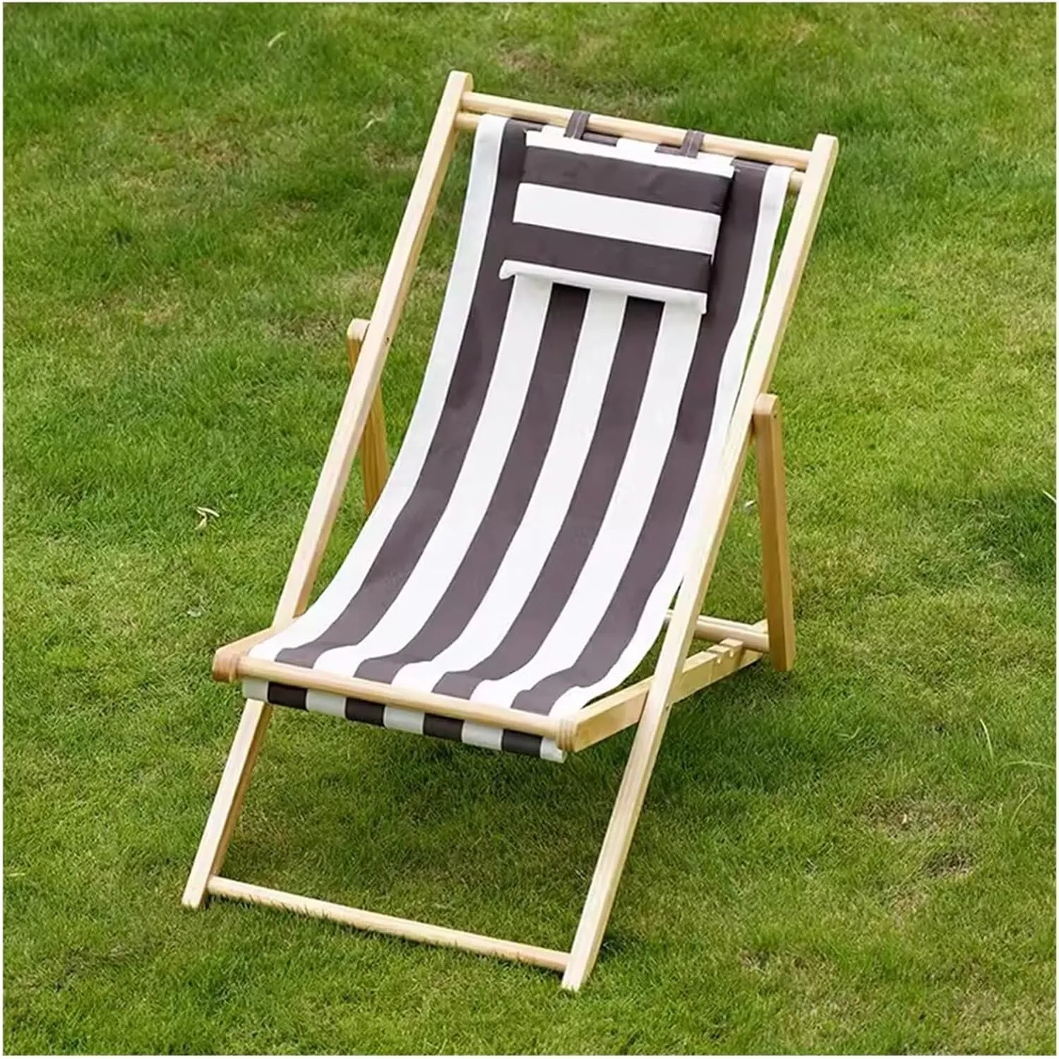 Wooden Patio Lounge Chair Beach Sling Chairs Portable Reclining Beach Chair Solid Wood e with Canvas,Folding Camping Chairs Deck Chair for Garden(W) (Blue One Size)