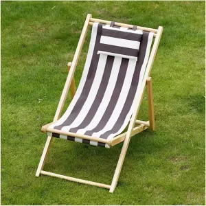 Wooden Patio Lounge Chair Beach Sling Chairs Portable Reclining Beach Chair Solid Wood e with Canvas,Folding Camping Chairs Deck Chair for Garden(W) (Blue One Size)
