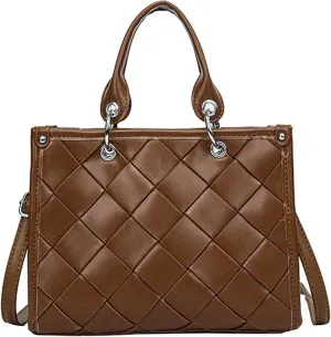 Woven Tote Bag for Women Vegan Leather Top Handle Summer Beach Purses and Handbags Handmade Shoulder Bag Crossbody