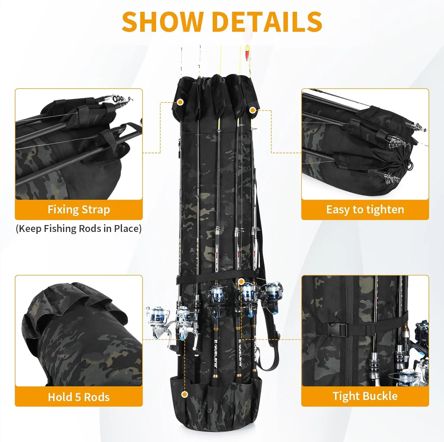 Wowelife Fishing Rod Carrier - Pole Bag Reel Organizer Case Storage for Gear, Travel - Gifts for Men, Family
