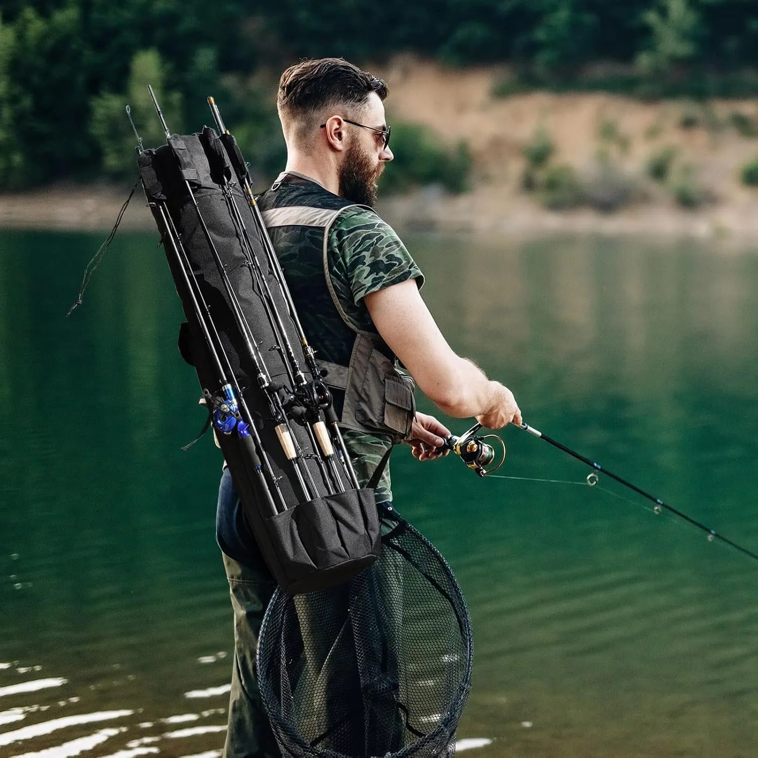 Wowelife Fishing Rod Carrier - Pole Bag Reel Organizer Case Storage for Gear, Travel - Gifts for Men, Family