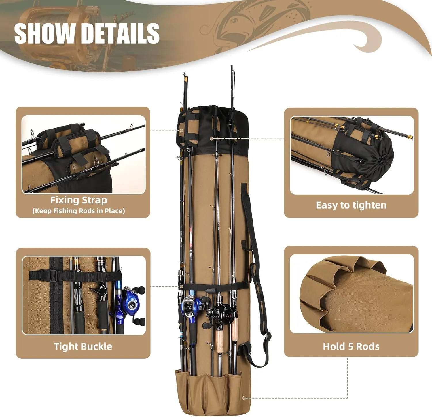Wowelife Fishing Rod Carrier - Pole Bag Reel Organizer Case Storage for Gear, Travel - Gifts for Men, Family