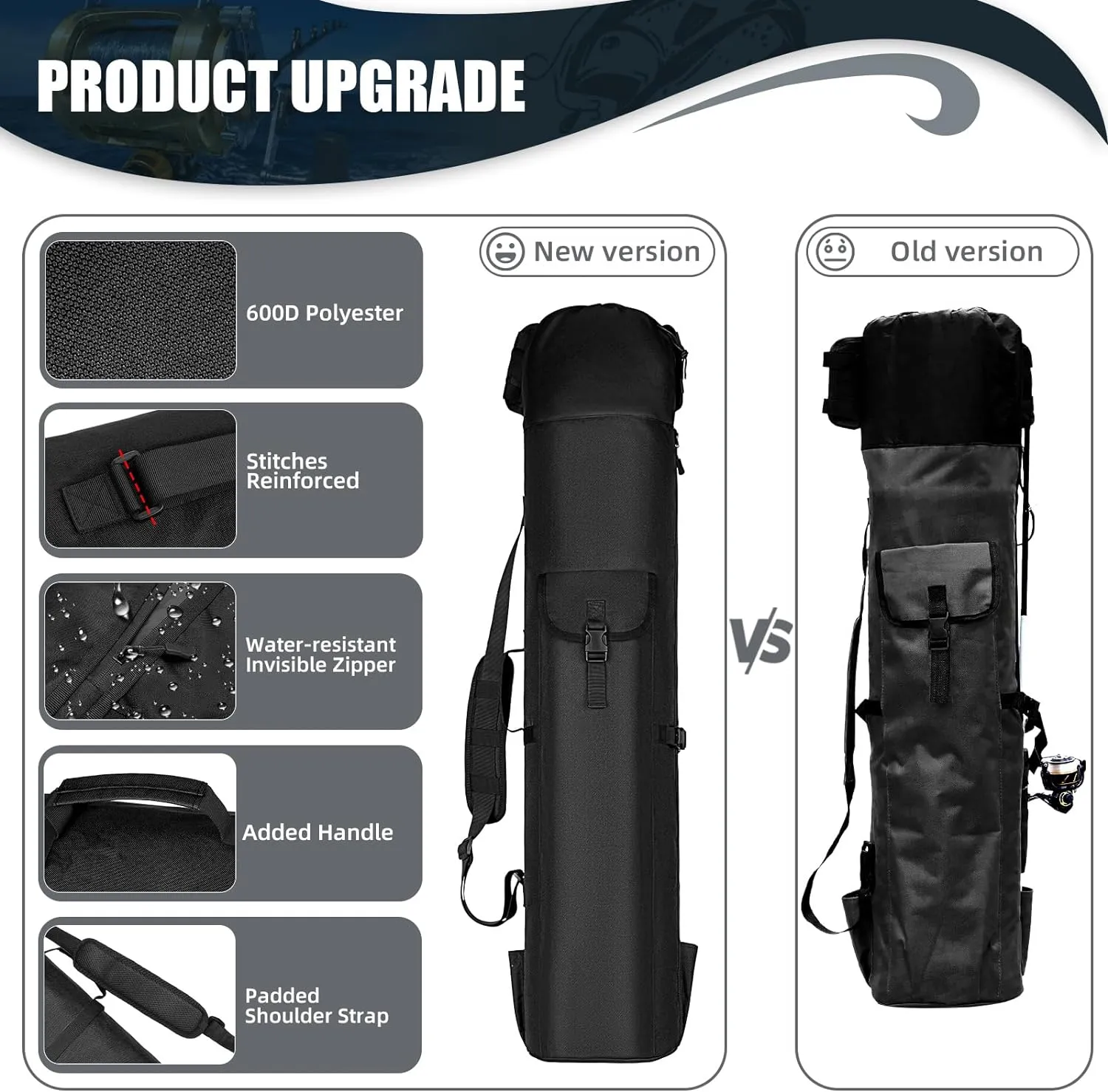 Wowelife Fishing Rod Carrier - Pole Bag Reel Organizer Case Storage for Gear, Travel - Gifts for Men, Family