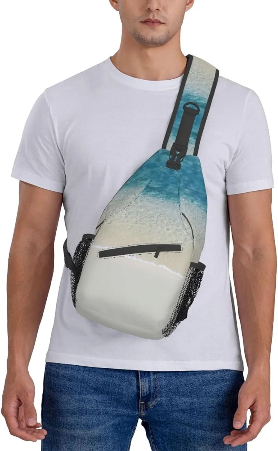 WURTON Beach Clear Sea Sand Print Crossbody Sling Backpack Sling Bag Travel Hiking Chest Bag Daypack