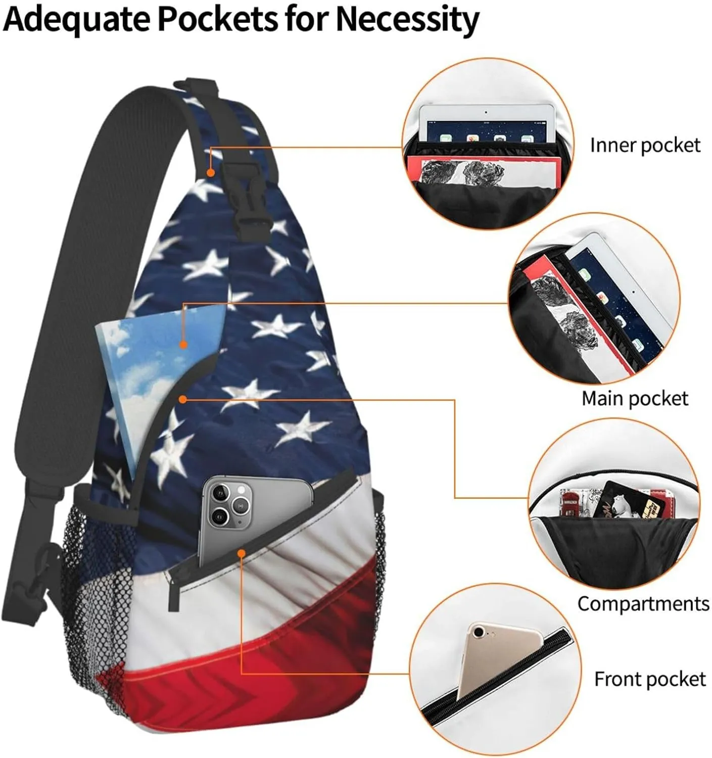 WURTON Beach Clear Sea Sand Print Crossbody Sling Backpack Sling Bag Travel Hiking Chest Bag Daypack