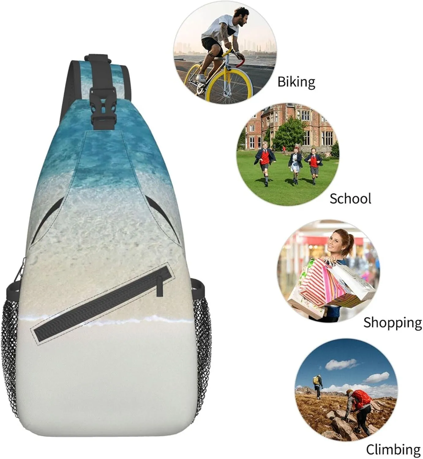 WURTON Beach Clear Sea Sand Print Crossbody Sling Backpack Sling Bag Travel Hiking Chest Bag Daypack