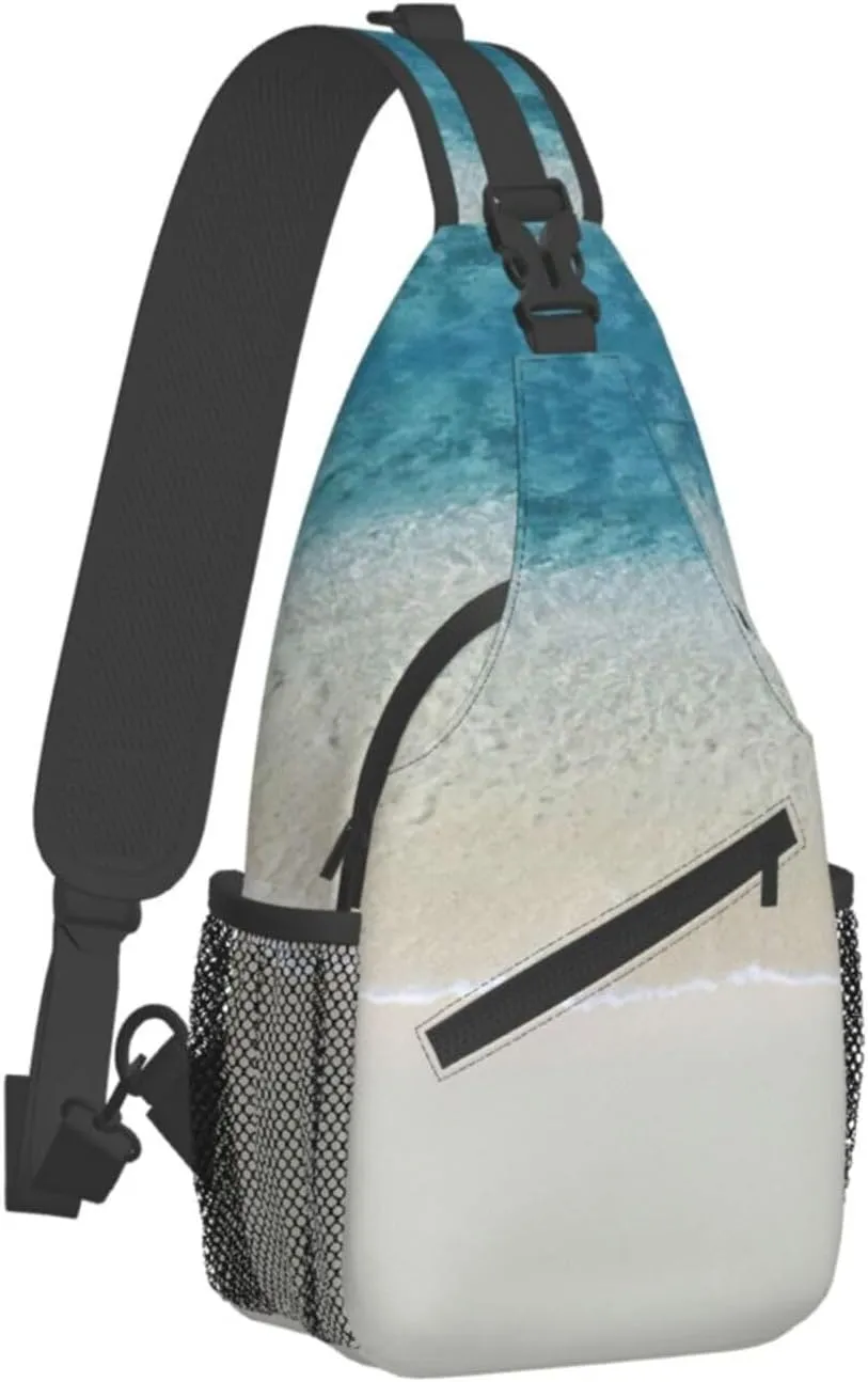 WURTON Beach Clear Sea Sand Print Crossbody Sling Backpack Sling Bag Travel Hiking Chest Bag Daypack