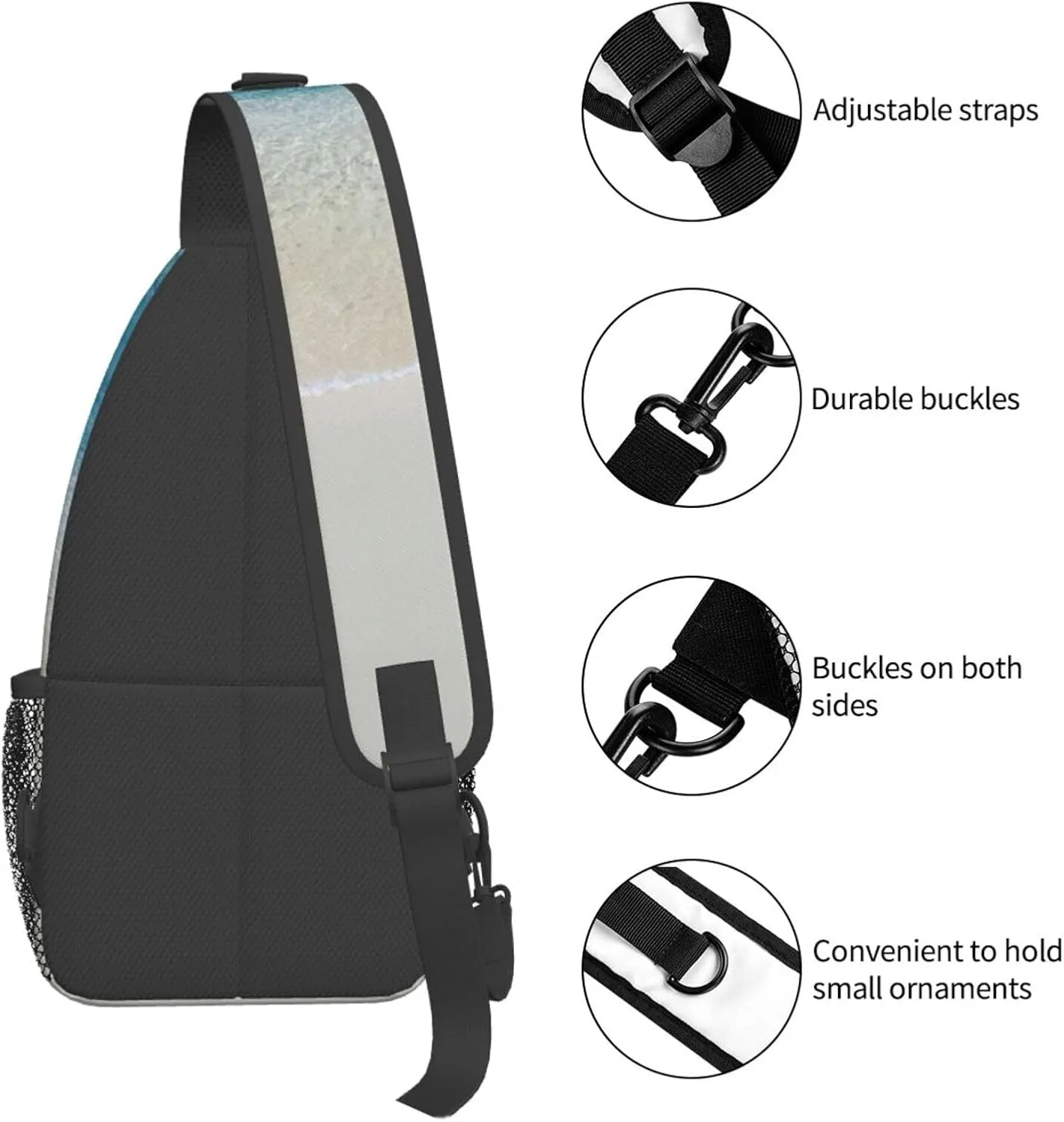 WURTON Beach Clear Sea Sand Print Crossbody Sling Backpack Sling Bag Travel Hiking Chest Bag Daypack