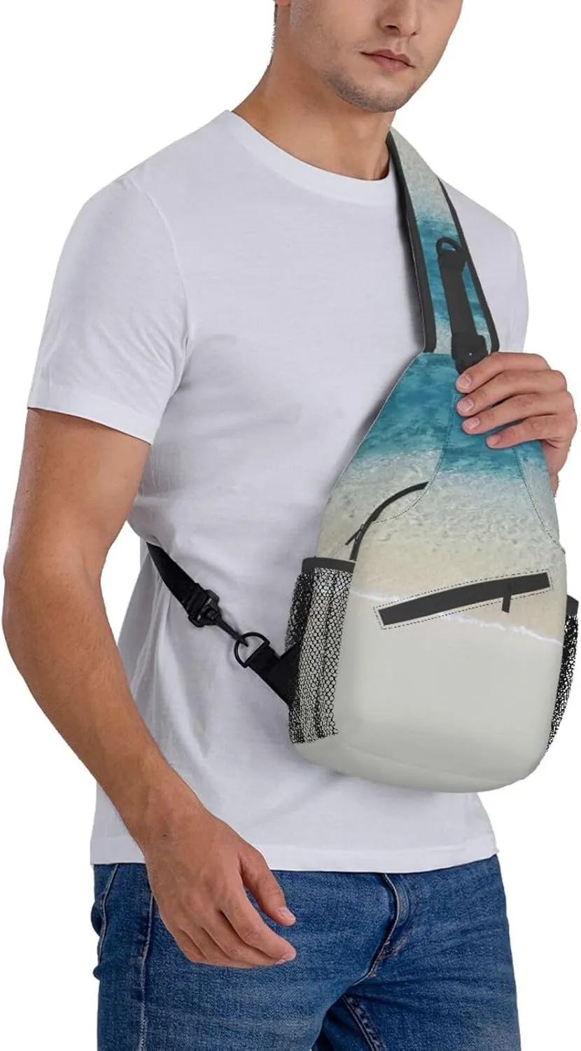WURTON Beach Clear Sea Sand Print Crossbody Sling Backpack Sling Bag Travel Hiking Chest Bag Daypack