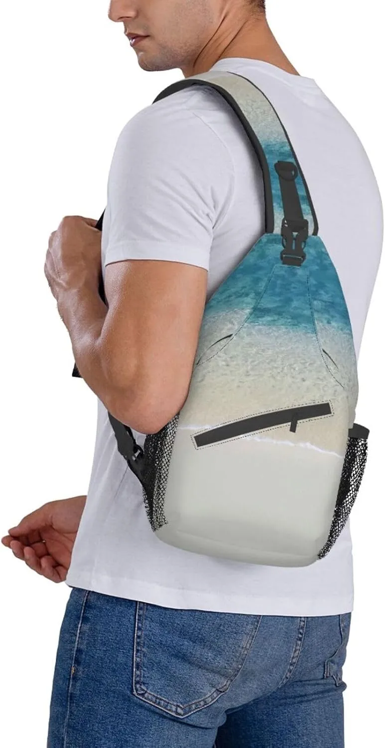 WURTON Beach Clear Sea Sand Print Crossbody Sling Backpack Sling Bag Travel Hiking Chest Bag Daypack
