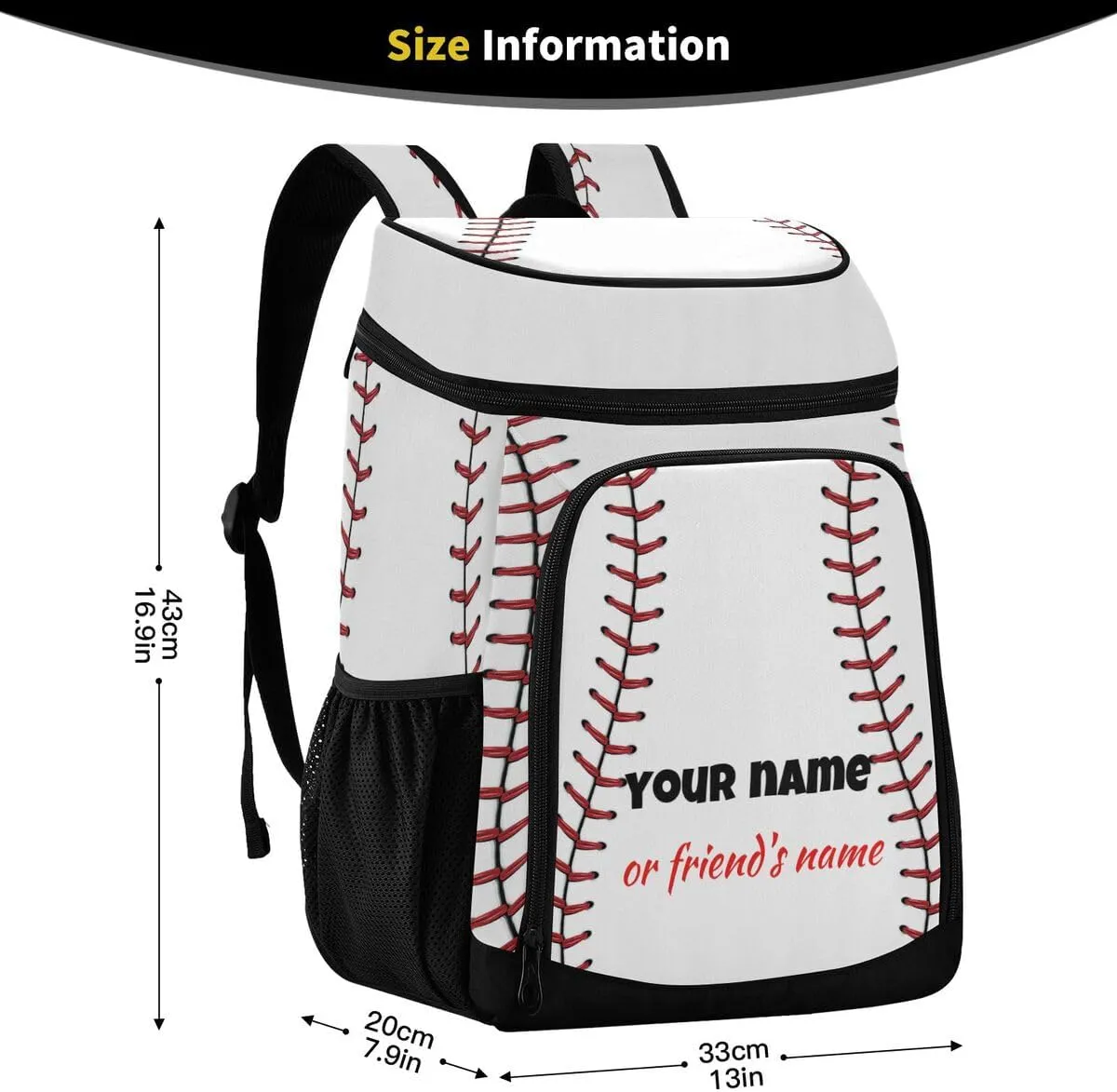 xigua Sport Stripe Baseball Cooler Backpack Leakproof Large Capacity Insulated Backpack Cooler Bag Lunch Bag for Work/Hiking/Camping/Beach/Fishing