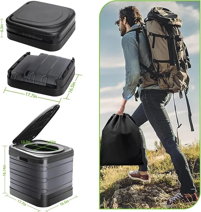XXL Portable Toilet for Adults,16'' Camping Toilet with Lid, Camp Toilet with Handbag, Travel Potty for Camping, Hiking, RoadTrip, Car, Tent, Truck Drivers