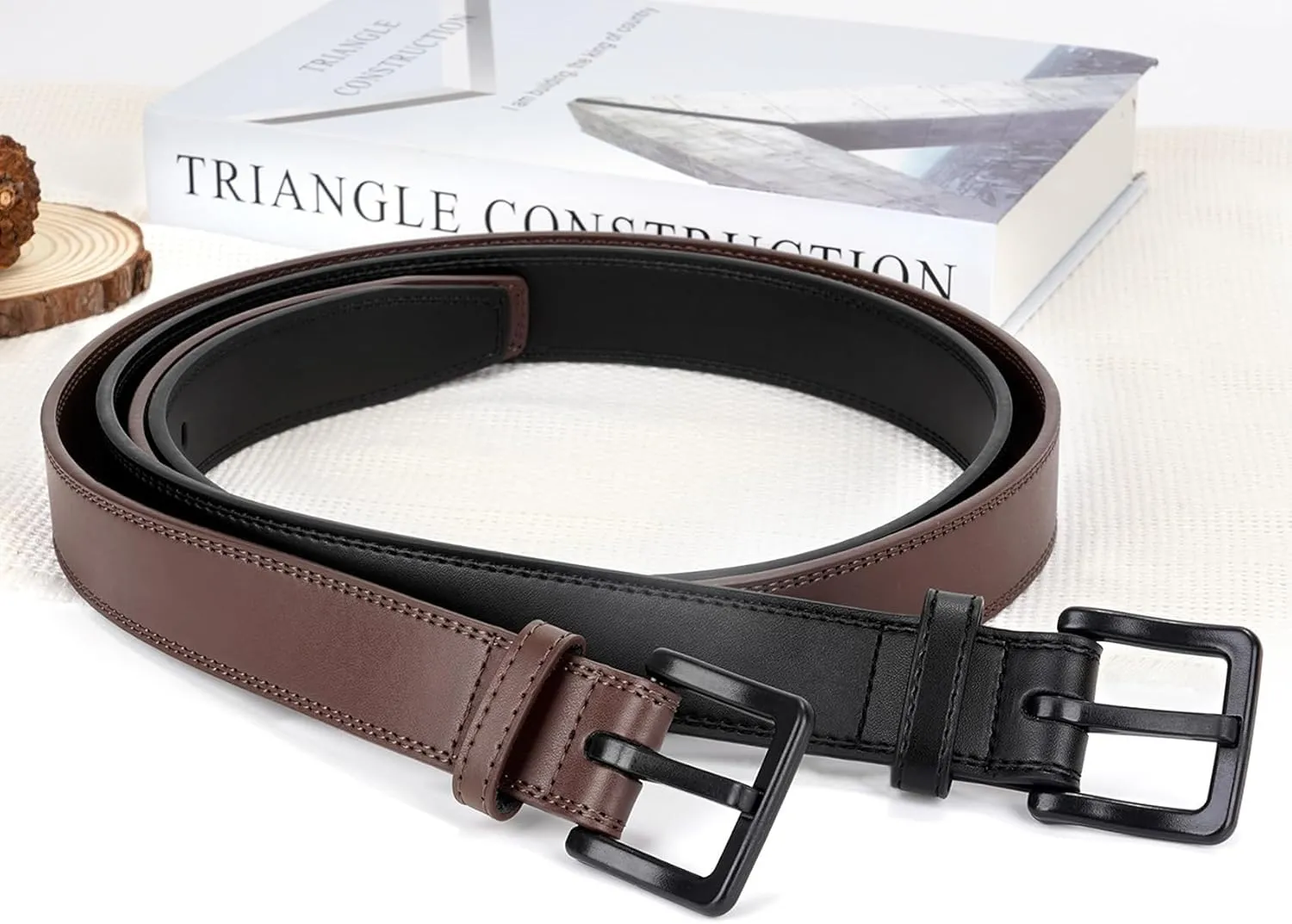 XZQTIVE Men’s Metal Free Belt Hypoallergenic Leather Belts For Jeans Dress Nickle Free TSA Belt With Black Buckle