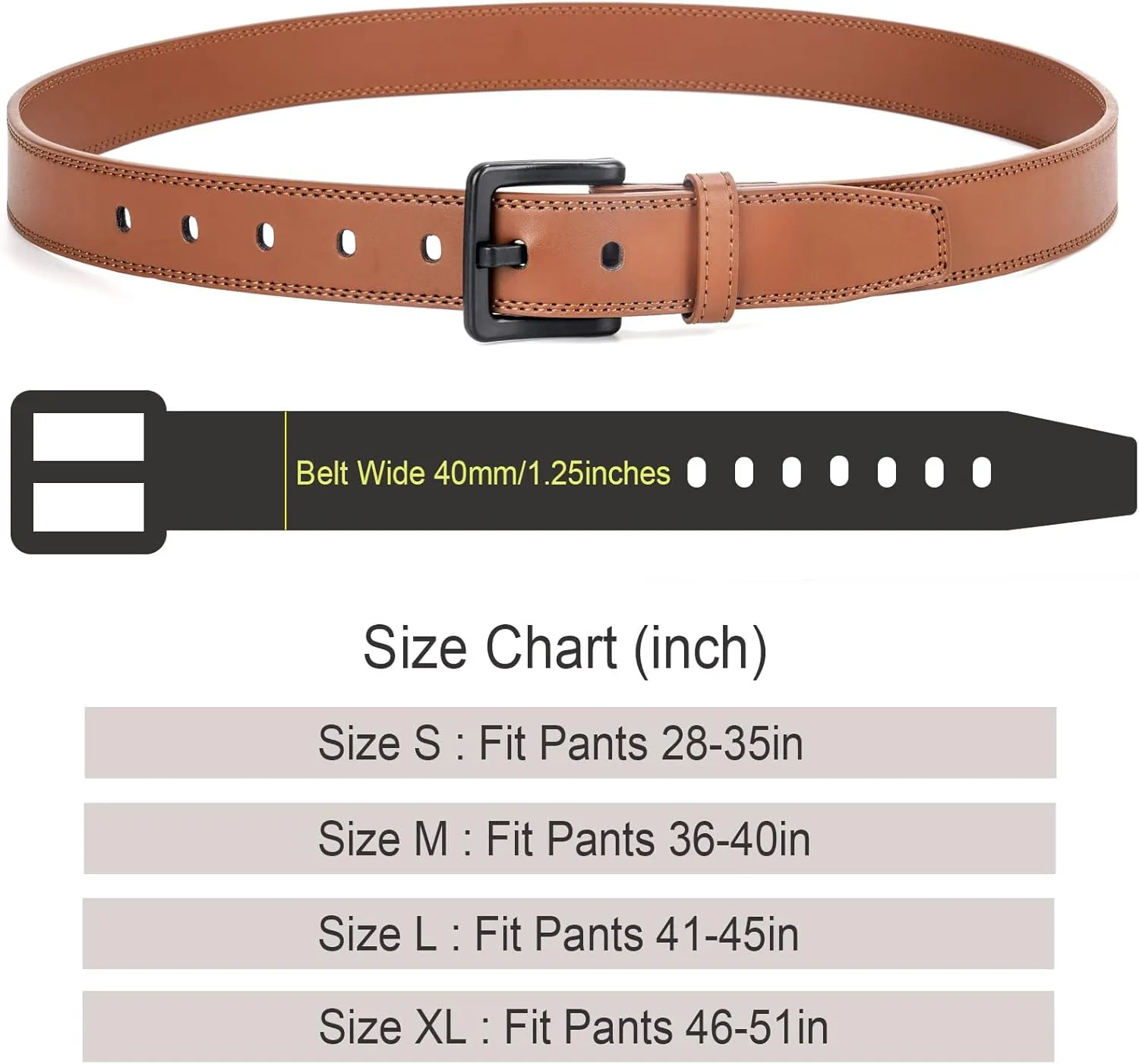 XZQTIVE Men’s Metal Free Belt Hypoallergenic Leather Belts For Jeans Dress Nickle Free TSA Belt With Black Buckle