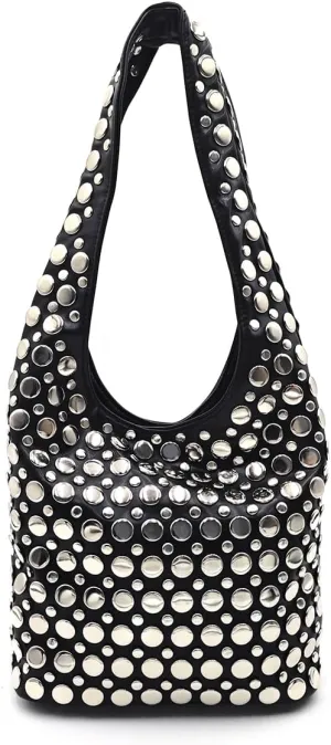 Y2K Hobo Shoulder Bag Punk Studded Top Handle Bag for Women Tote Handbag Fall Trend Purse
