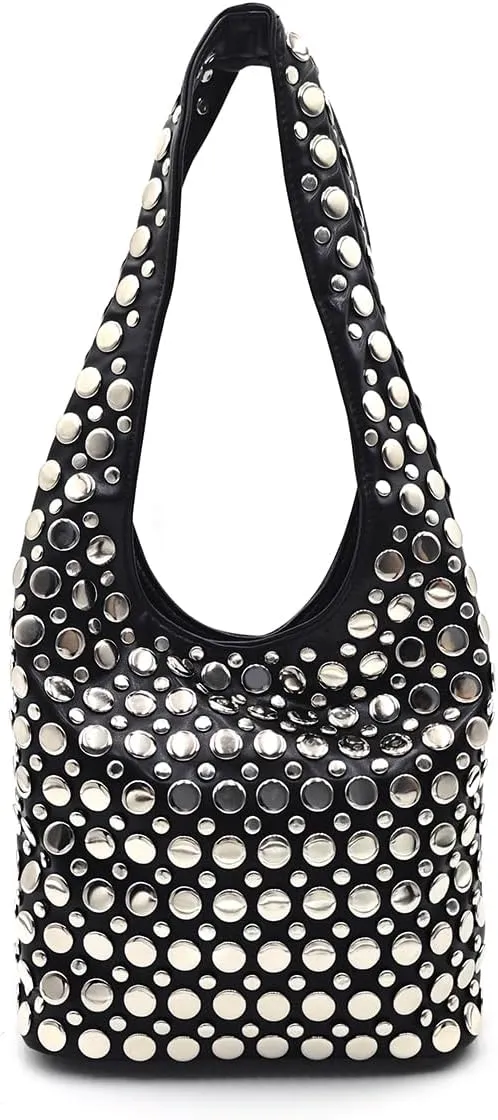 Y2K Hobo Shoulder Bag Punk Studded Top Handle Bag for Women Tote Handbag Fall Trend Purse