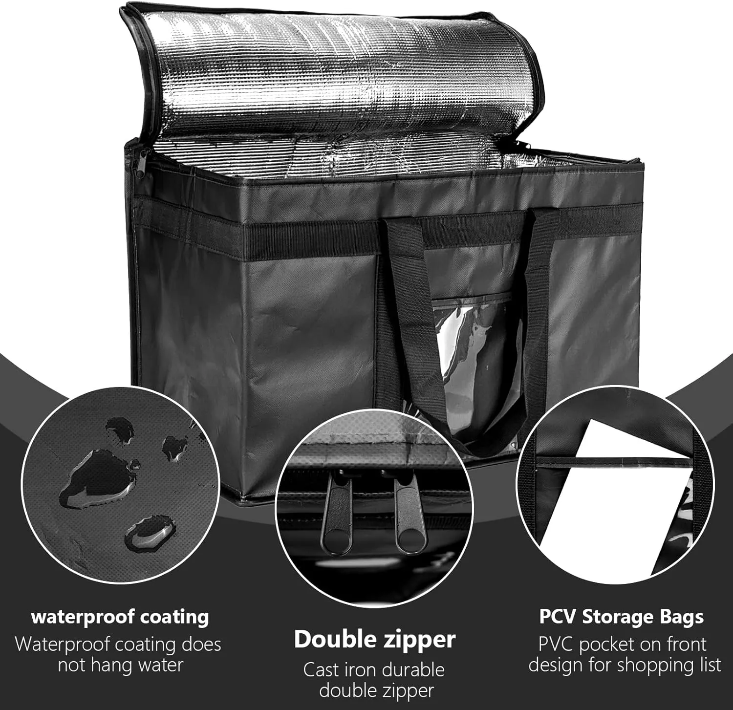 Yalin XXXL Large Insulated Cooler Bag, Styrofoam Cooler of Keep Food Hot or Cold, Reusable Double Zipper Food Delivery Bag for Grocery Shopping, 23" W x 15" H x 14" D