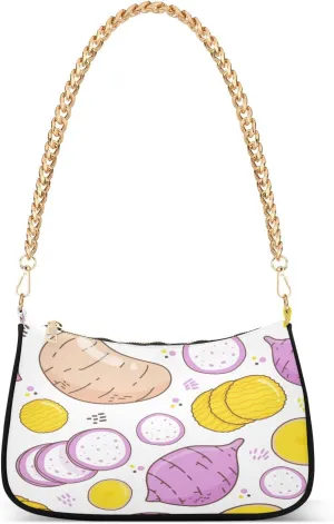 Yellow Purple Taro Womens Shoulder Bag for Women Girls Hobo Tote Handbag Gold Chain Crossbody Bag with Zipper Clutch Purse Handbags