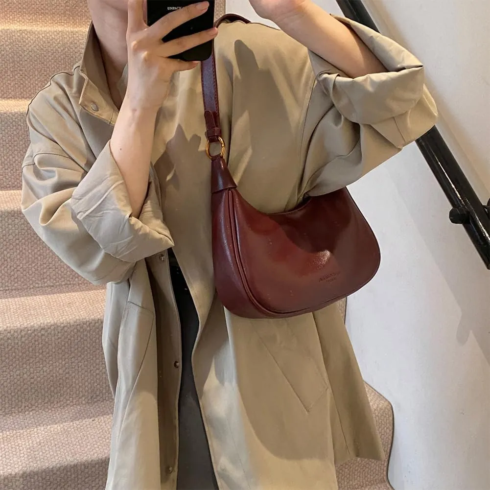 YFGBCX Small Shoulder Bag Crossbody Red Crescent Retro Solid Color Half Moon Fall Purse