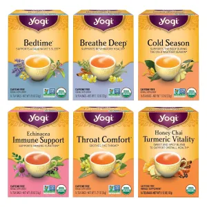 Yogi Tea Get Well Variety Pack - 6 Packs of 16 Tea Bags for Cold Season Support - Includes Bedtime, Breathe Deep, Echinacea Immune Support Teas and More