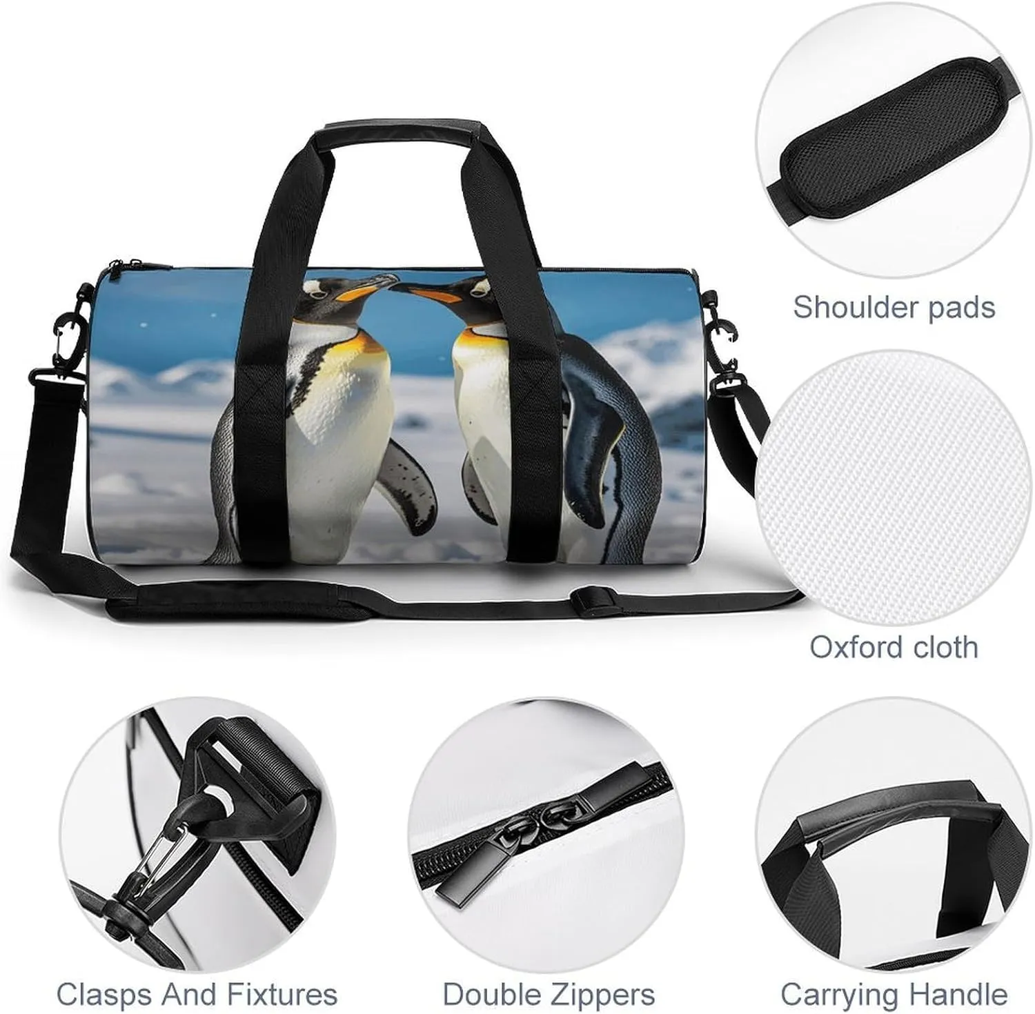 Young Penguins With Snow Gym Bag Small Travel Duffle Bag with Compartment Carry On Weekender Bag for Women Men