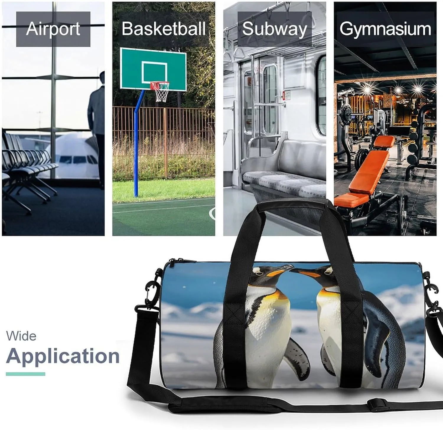 Young Penguins With Snow Gym Bag Small Travel Duffle Bag with Compartment Carry On Weekender Bag for Women Men