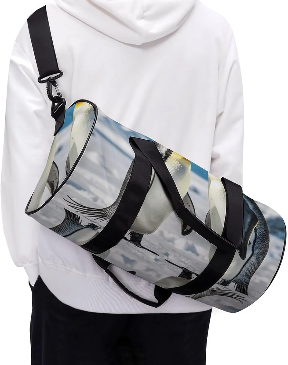 Young Penguins With Snow Gym Bag Small Travel Duffle Bag with Compartment Carry On Weekender Bag for Women Men
