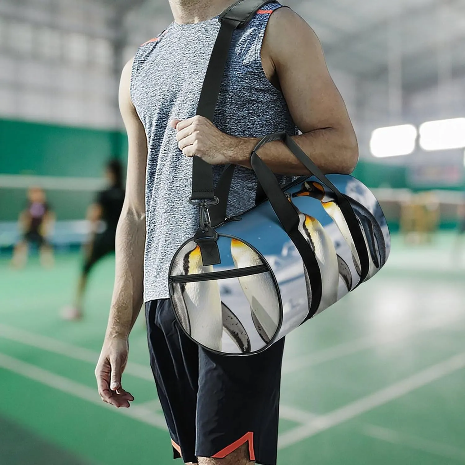 Young Penguins With Snow Gym Bag Small Travel Duffle Bag with Compartment Carry On Weekender Bag for Women Men