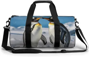 Young Penguins With Snow Gym Bag Small Travel Duffle Bag with Compartment Carry On Weekender Bag for Women Men
