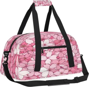 Yzrwebo Cherry Blossom Kids Gym Sport Bag for Boys Girls, Pink Petals Travel Duffle Bag Gymnastics Dance Bag Teen Weekender Overnight Carry on Tote Bags
