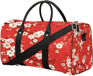Yzrwebo Japanese Cherry Blossom Travel Duffle Bag for Men Women Red Flower Overnight Weekender Bag Foldable Travel Duffel Bag Large Sports Gym Bag Waterproof Luggage Tote Bag Tear Resistant
