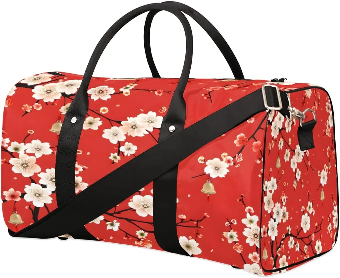 Yzrwebo Japanese Cherry Blossom Travel Duffle Bag for Men Women Red Flower Overnight Weekender Bag Foldable Travel Duffel Bag Large Sports Gym Bag Waterproof Luggage Tote Bag Tear Resistant