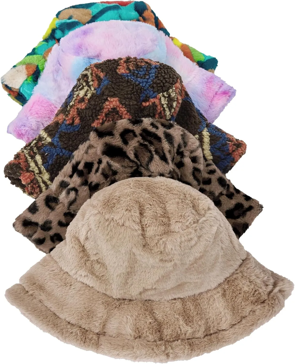 Zando Fuzzy Winter Warm Faux Fur Bucket Hat - Cute Soft Fluffy Rave Fisherman Cap