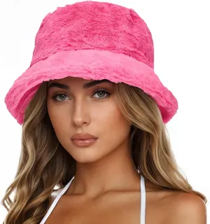 Zando Fuzzy Winter Warm Faux Fur Bucket Hat - Cute Soft Fluffy Rave Fisherman Cap