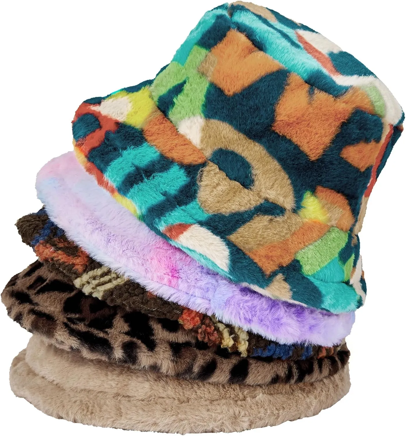 Zando Fuzzy Winter Warm Faux Fur Bucket Hat - Cute Soft Fluffy Rave Fisherman Cap