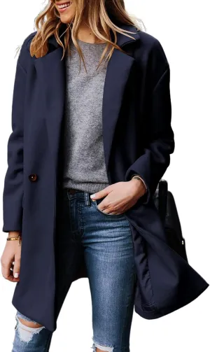 Zeagoo Women's Fashion Faux Fur Lapel Double-Breasted Thick Wool Trench Coat Winter Warm Jacket S-2XL