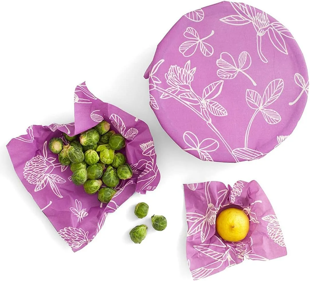 Zelten Beeswax Reusable Food Wraps - (6 Packs, 3 Sizes S,M,L, with 1 Meter Hemp Rope, Two Buttons) Plastic and Silicone Free, Eco-friendly Wrap, Wax Paper for Food,Strawberry