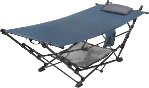Zenithen Outdoor Patio Folding Collapsible Hammock with Sturdy Frame and Pillow, Perfect for Camping, Outdoor Recreation and as Patio Furniture, Blue (Pack of 1)