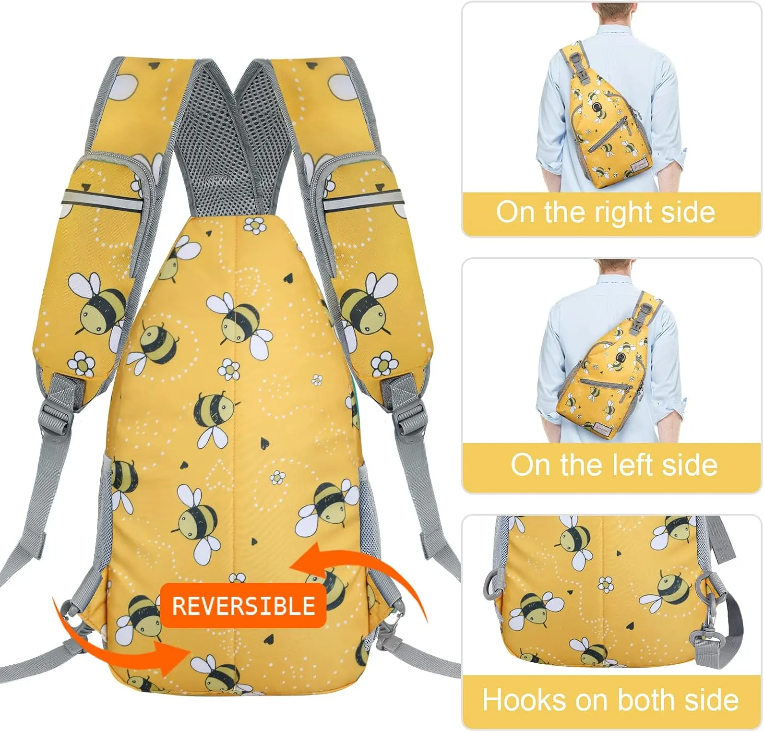 ZOMAKE Sling Bag for Women Men, Small Crossbody Sling Backpack, Mini Water Resistant Shoulder Daypack for Travel, Anti Thief Chest Bag for Hiking, Sports(Bee Yellow)